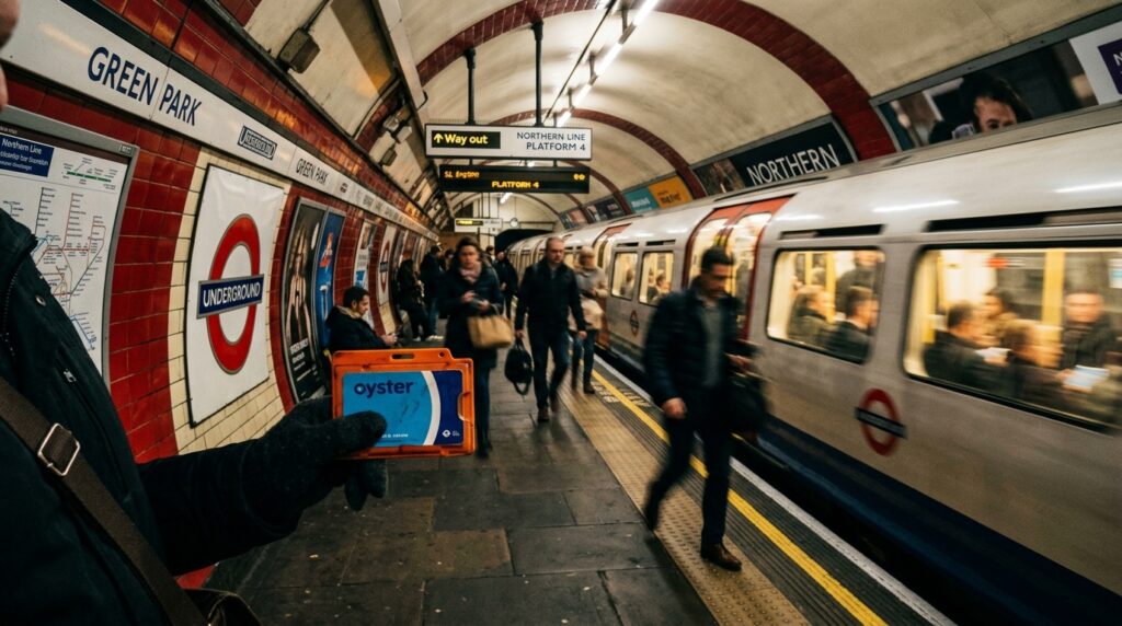 Tube train arriving at platform 202605302144