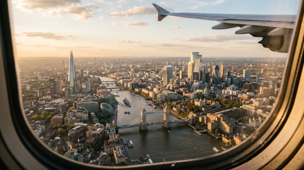 London Skyline from a Plane Window