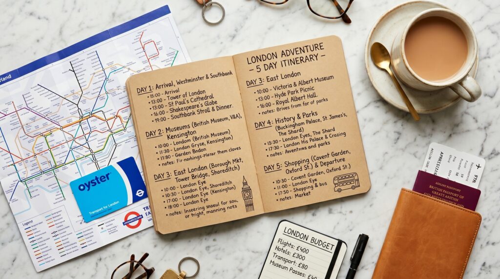 Sample 5-Day Budget Itinerary Flat Lay